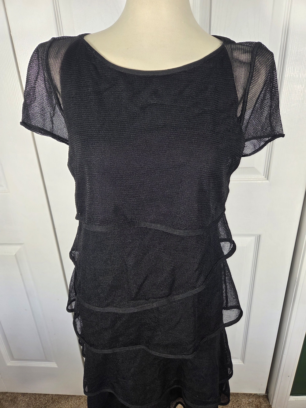 Emporio Armani Black Tiered Sheer Knit Dress Italy 46